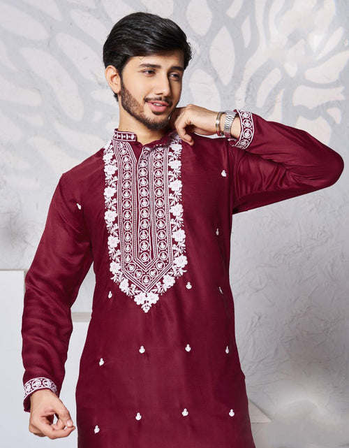 Load image into Gallery viewer, Men&#39;s Maroon Traditional Stylish Kurta Pajama Set mahezon
