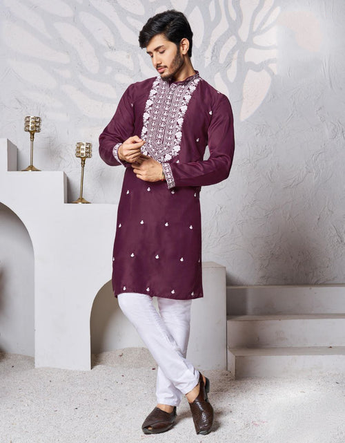 Load image into Gallery viewer, Men&#39;s Purple Traditional Stylish Kurta Pajama Set mahezon
