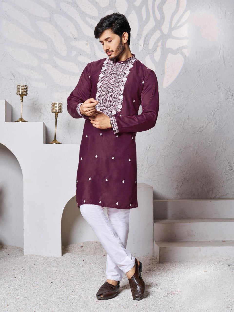 Men's Purple Traditional Stylish Kurta Pajama Set mahezon