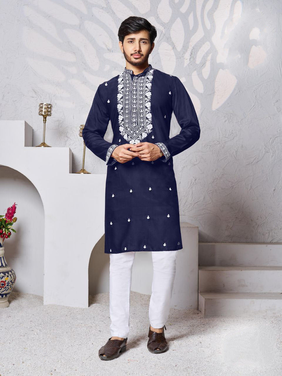 Men's Blue Traditional Stylish Kurta Pajama Set mahezon