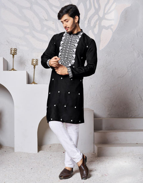 Load image into Gallery viewer, Men&#39;s Black Traditional Stylish Kurta Pajama Set mahezon
