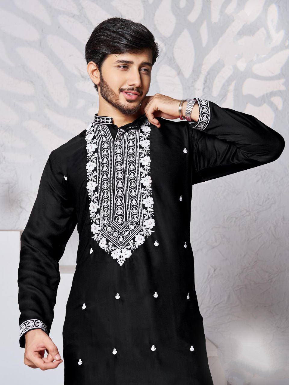 Men's Black Traditional Stylish Kurta Pajama Set mahezon