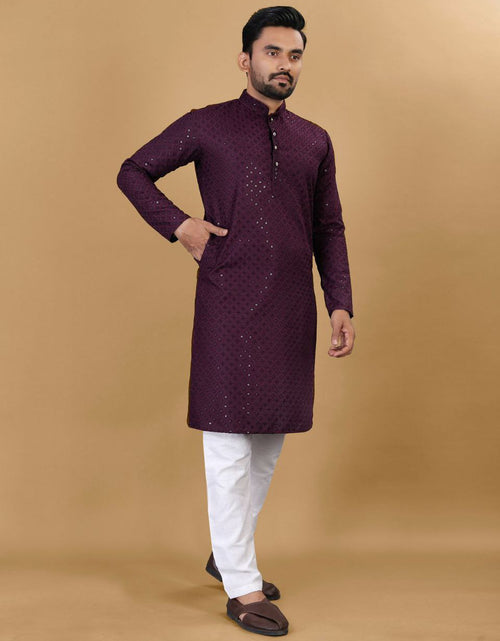 Load image into Gallery viewer, Men&#39;s Purple Traditional Cotton Straight Fit Kurta Pajama Set mahezon
