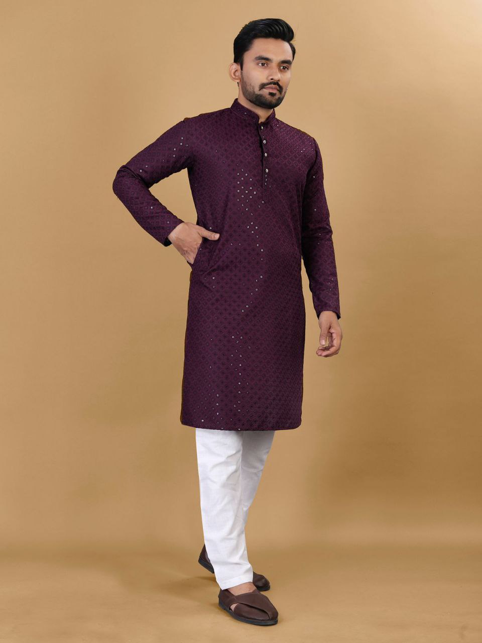 Men's Purple Traditional Cotton Straight Fit Kurta Pajama Set mahezon