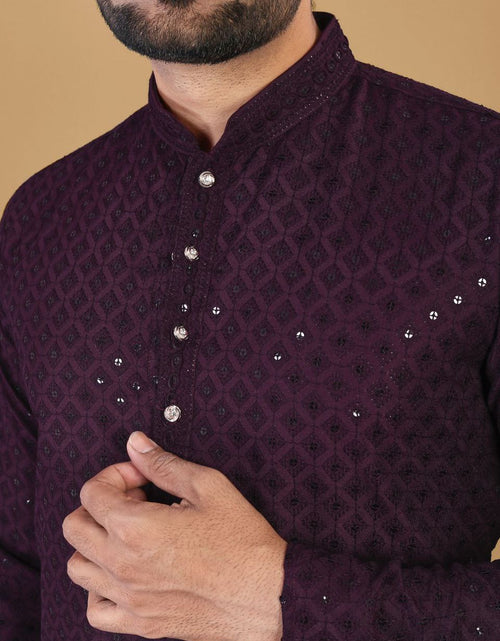 Load image into Gallery viewer, Men&#39;s Purple Traditional Cotton Straight Fit Kurta Pajama Set mahezon
