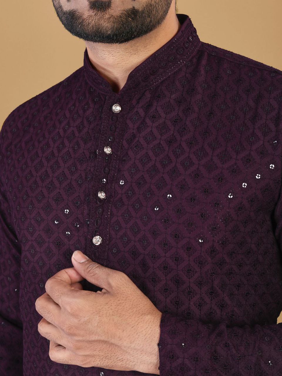 Men's Purple Traditional Cotton Straight Fit Kurta Pajama Set mahezon