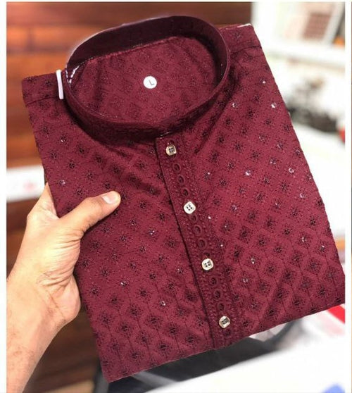 Load image into Gallery viewer, Men&#39;s Maroon Traditional Cotton Straight Fit Kurta Pajama Set mahezon
