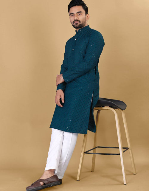 Load image into Gallery viewer, Men&#39;s Blue Traditional Cotton Straight Fit Kurta Pajama Set mahezon
