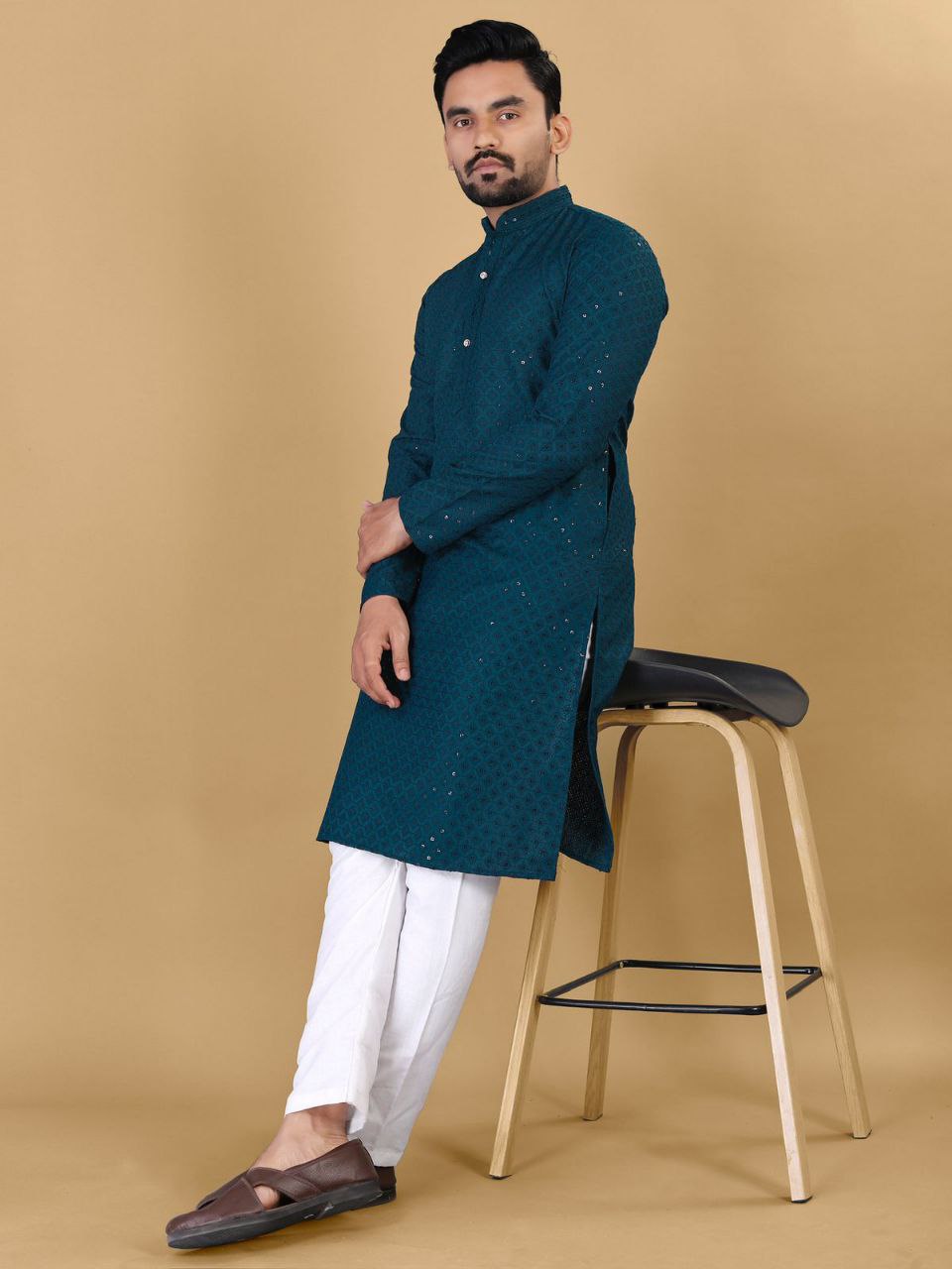 Men's Blue Traditional Cotton Straight Fit Kurta Pajama Set mahezon