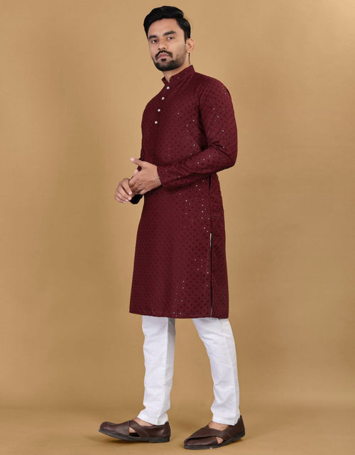 Load image into Gallery viewer, Men&#39;s Maroon Traditional Cotton Straight Fit Kurta Pajama Set mahezon
