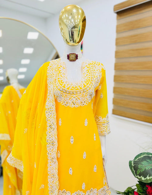 Load image into Gallery viewer, Women&#39;s Party Yellow Sharara Suit with Dupatta Set for Diwali and Festival mahezon
