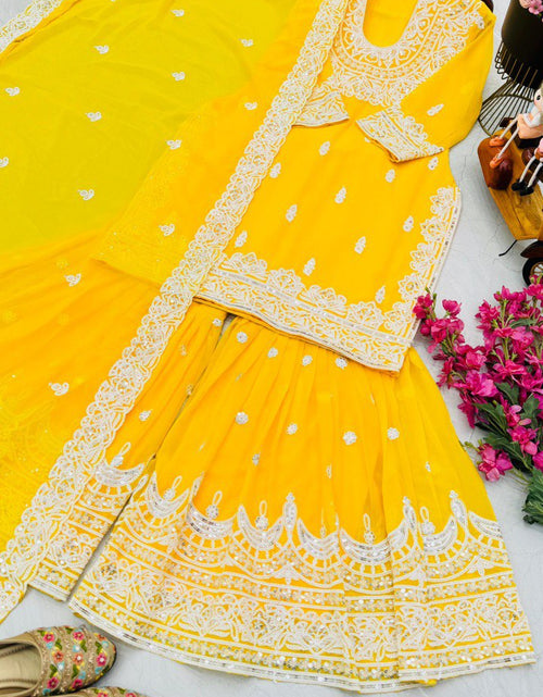 Load image into Gallery viewer, Women&#39;s Party Yellow Sharara Suit with Dupatta Set for Diwali and Festival mahezon
