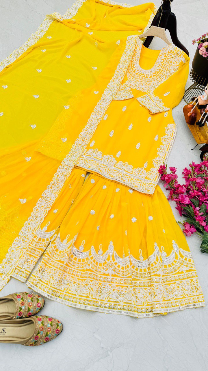 Women's Party Yellow Sharara Suit with Dupatta Set for Diwali and Festival mahezon