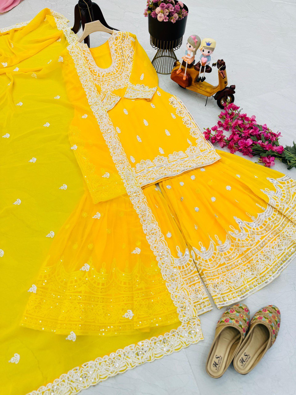 Women's Party Yellow Sharara Suit with Dupatta Set for Diwali and Festival mahezon