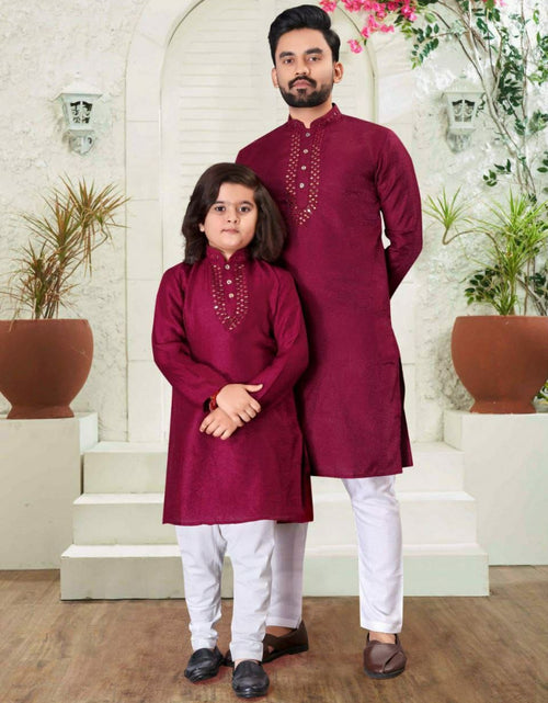 Load image into Gallery viewer, Diwali Festival Maroon Father and Son Kurta Pajama, Set mahezon
