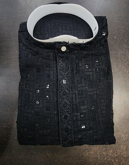 Load image into Gallery viewer, Men Traditional Black Chikankari Kurta Pajama for Diwali and Festival mahezon
