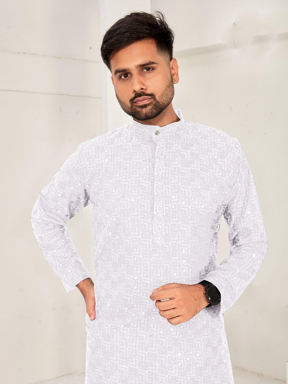 Men Traditional White Chikankari Kurta Pajama for Diwali and Festival mahezon