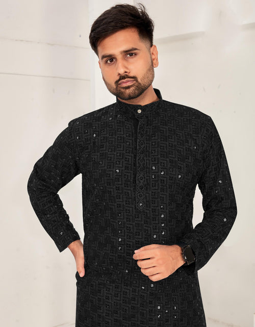 Load image into Gallery viewer, Men Traditional Black Chikankari Kurta Pajama for Diwali and Festival mahezon
