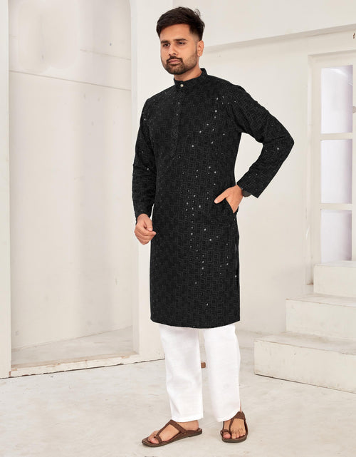 Load image into Gallery viewer, Men Traditional Black Chikankari Kurta Pajama for Diwali and Festival mahezon
