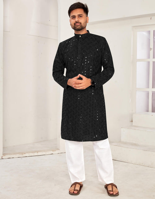 Load image into Gallery viewer, Men Traditional Black Chikankari Kurta Pajama for Diwali and Festival mahezon
