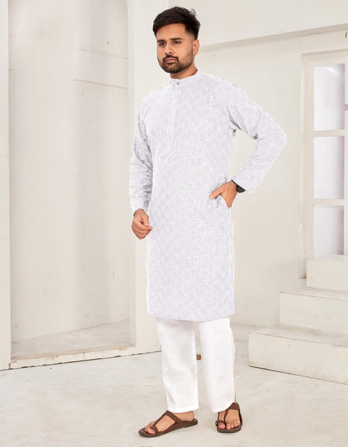 Load image into Gallery viewer, Men Traditional White Chikankari Kurta Pajama for Diwali and Festival mahezon
