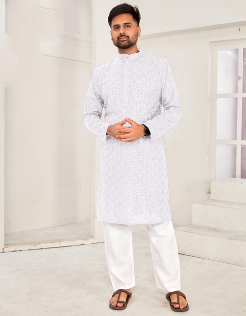 Load image into Gallery viewer, Men Traditional White Chikankari Kurta Pajama for Diwali and Festival mahezon
