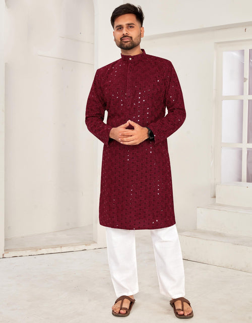 Load image into Gallery viewer, Men Traditional Maroon Chikankari Kurta Pajama for Diwali and Festival mahezon
