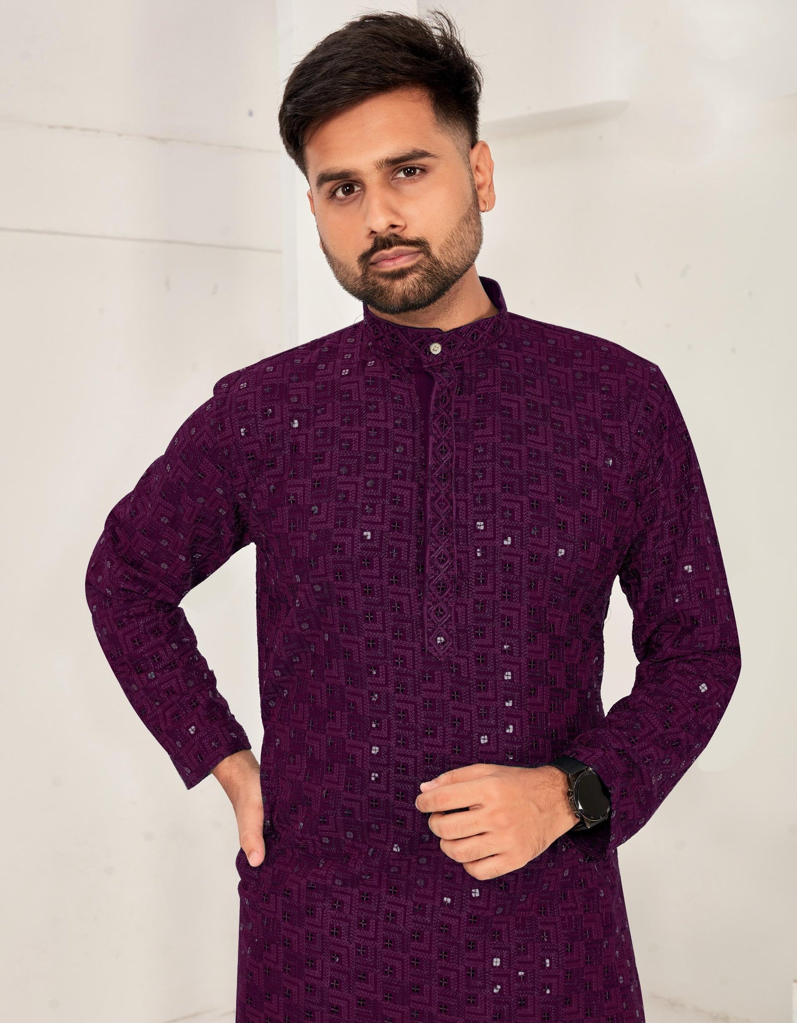 Men Traditional Purple Chikankari Kurta Pajama for Diwali and Festival mahezon