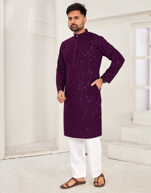 Load image into Gallery viewer, Men Traditional Purple Chikankari Kurta Pajama for Diwali and Festival mahezon
