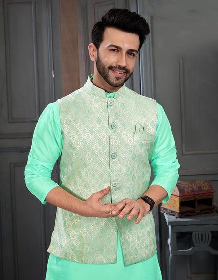 Diwali Special Men Kurta Pajama Jacket Set - mahezon