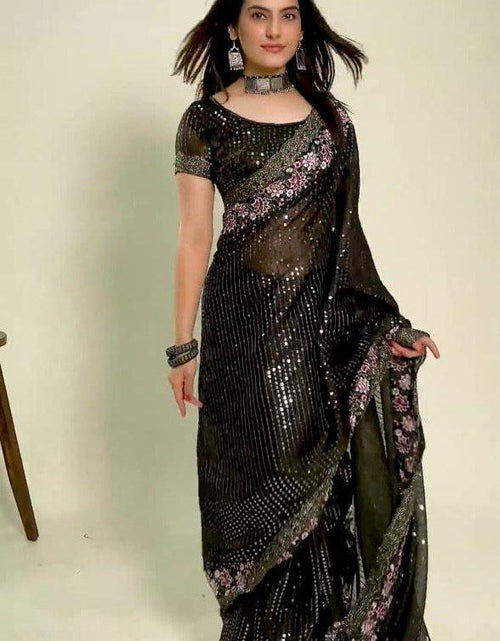 Load image into Gallery viewer, Women Party Wear Black Saree mahezon
