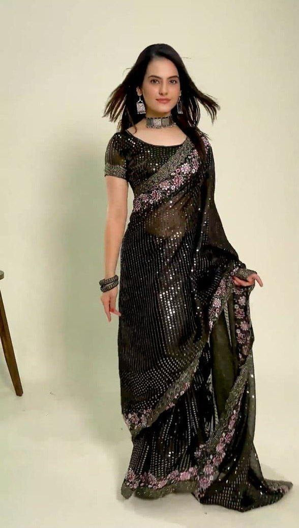 Women Party Wear Black Saree mahezon