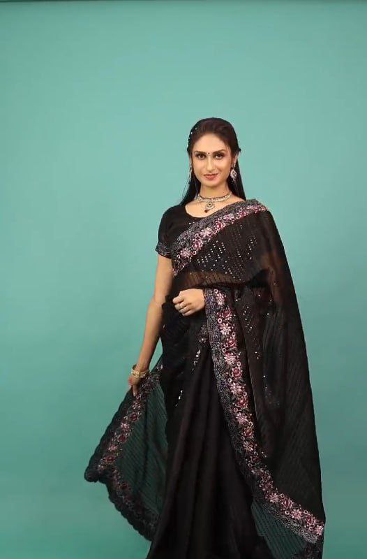 Women Party Wear Black Saree mahezon