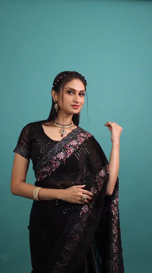 Women Party Wear Black Saree mahezon