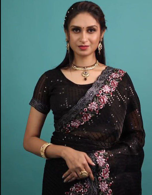 Load image into Gallery viewer, Women Party Wear Black Saree mahezon
