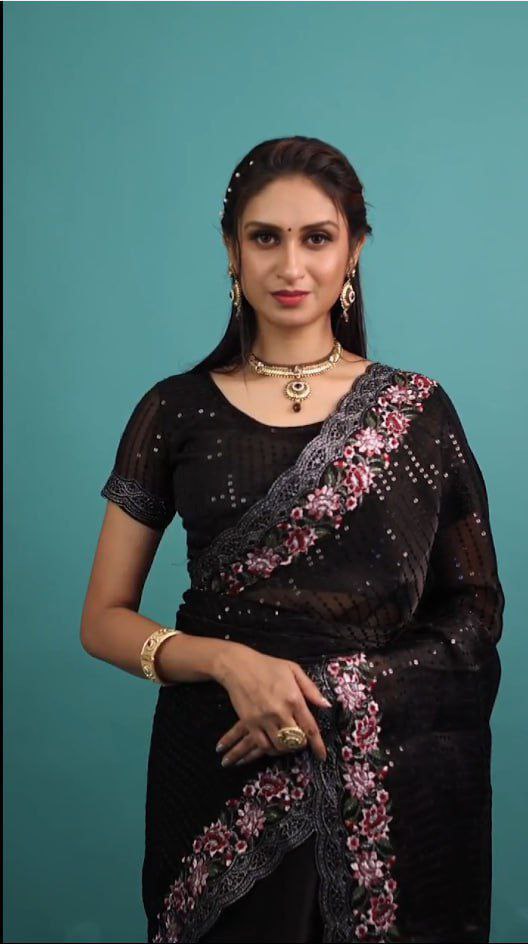 Women Party Wear Black Saree mahezon