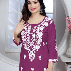 Women's Embroidery Purple Chikankari Kurta Pant Set mahezon