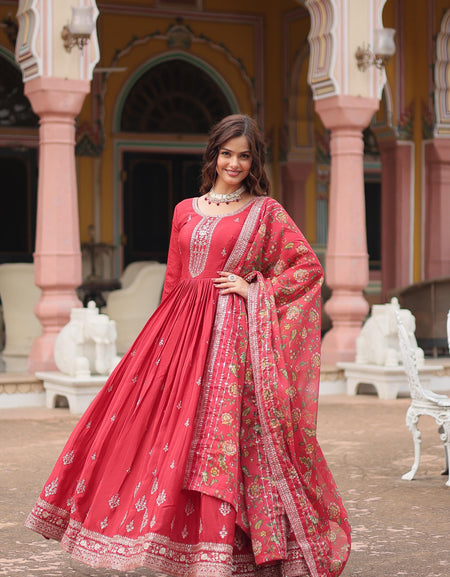 Women's Sequins Party Wear Gown Dupatta Dress mahezon