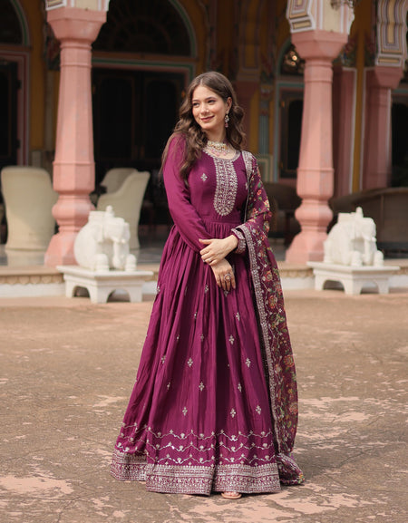 Women's Sequins Party Wear Gown Dupatta Dress mahezon