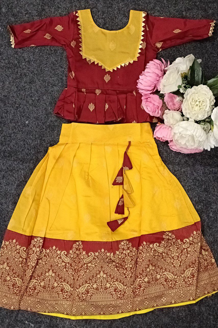 Kid Girl Pattu Pavadai Lehenga Choli Dress mahezon