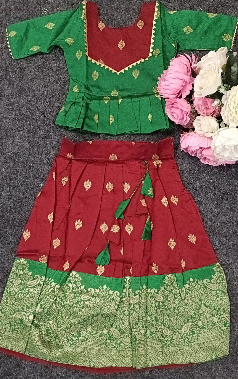 Kid Girl Pattu Pavadai Lehenga Choli Dress mahezon