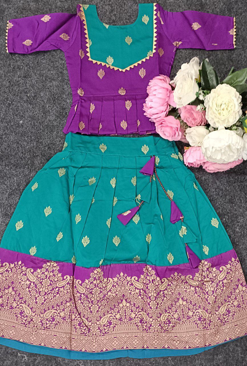 Kid Girl Pattu Pavadai Lehenga Choli Dress mahezon