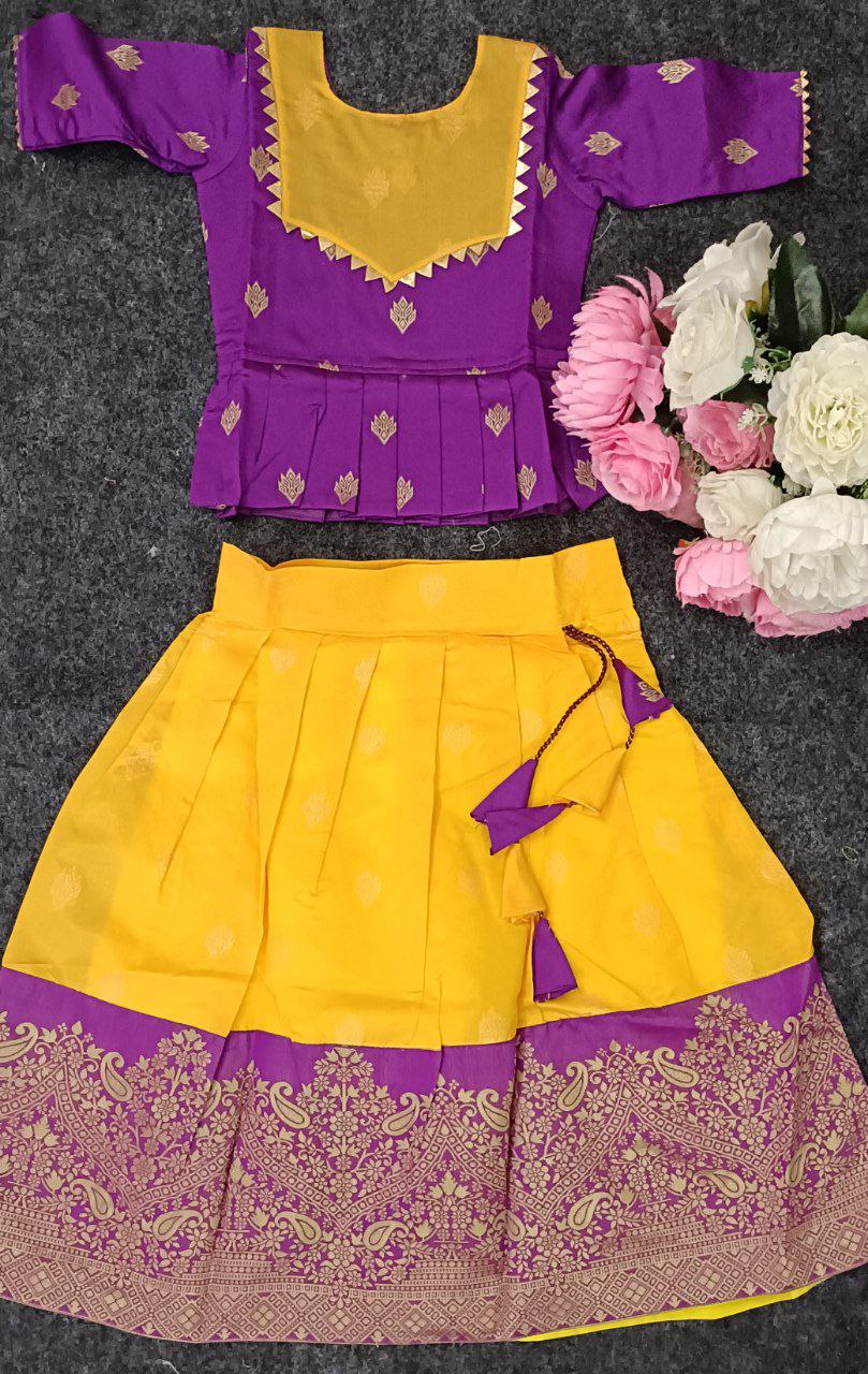 Kid Girl Pattu Pavadai Lehenga Choli Dress mahezon