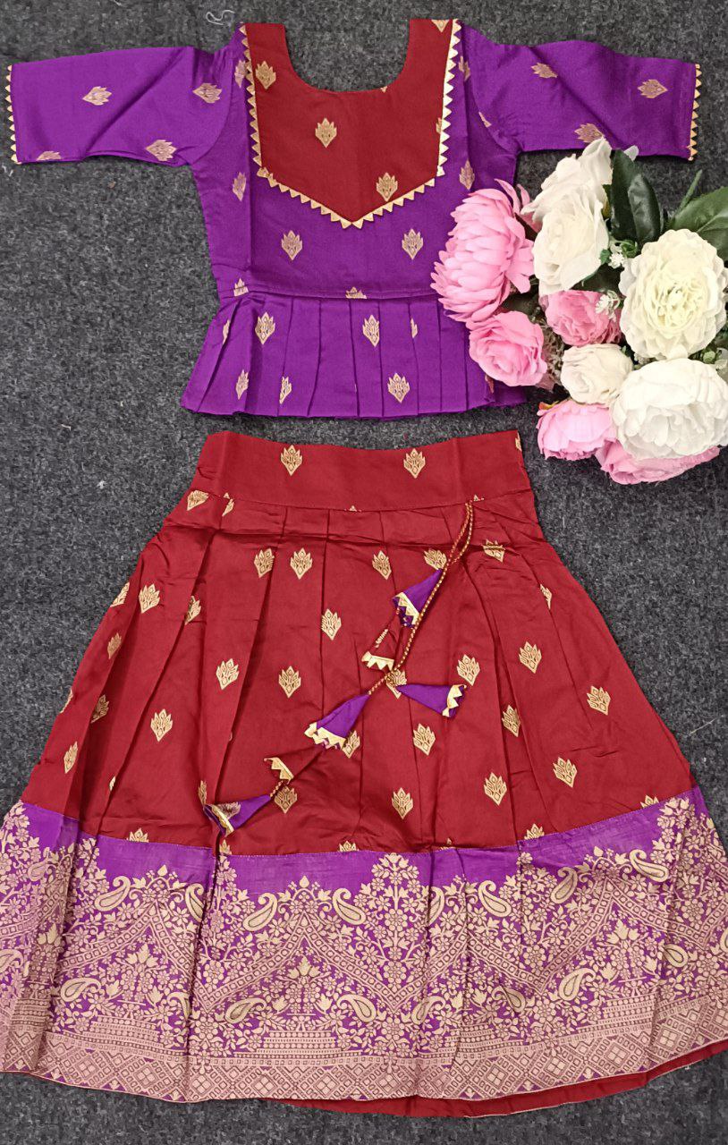 Kid Girl Pattu Pavadai Lehenga Choli Dress mahezon