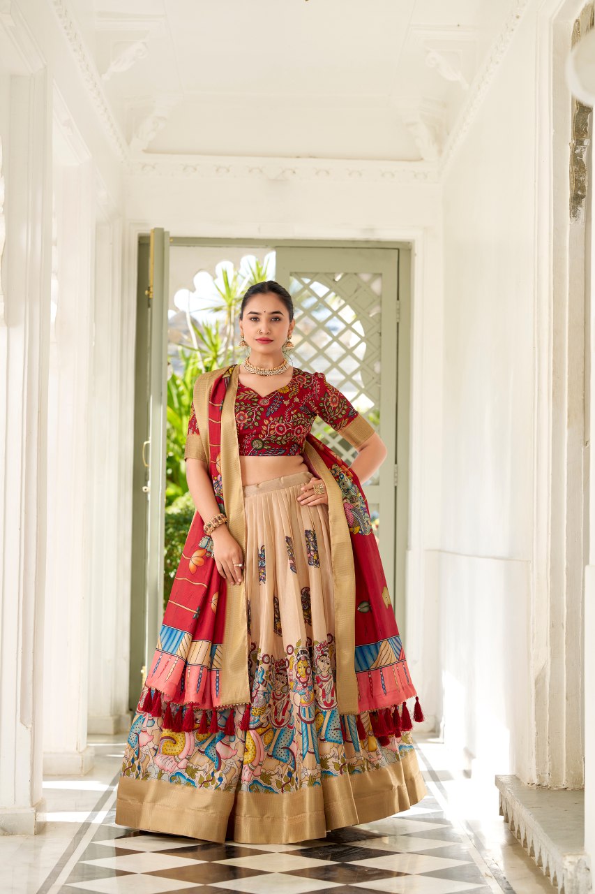 Women's Dola Silk Kalamkari Lehenga Choli with Dupatta mahezon