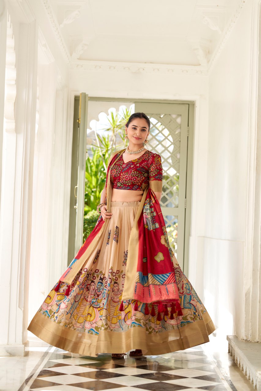 Women's Dola Silk Kalamkari Lehenga Choli with Dupatta mahezon