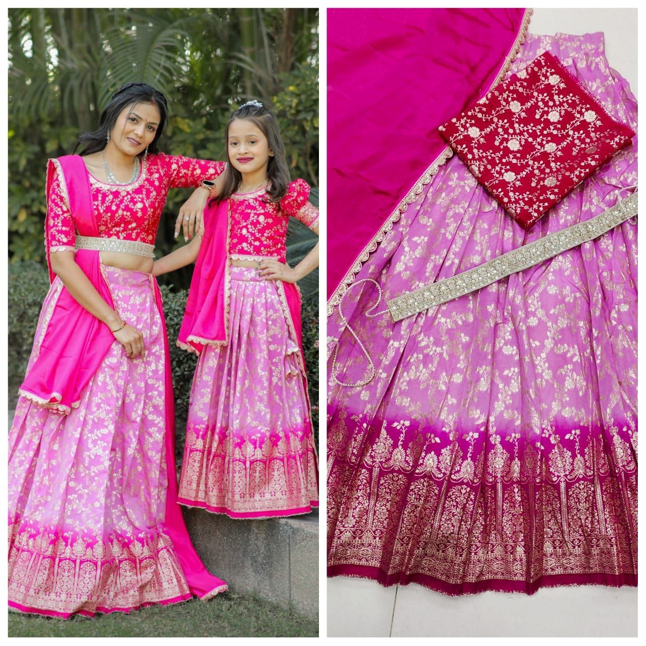 Designer Traditional Mother Daughter Same Matching Lehenga Blouse