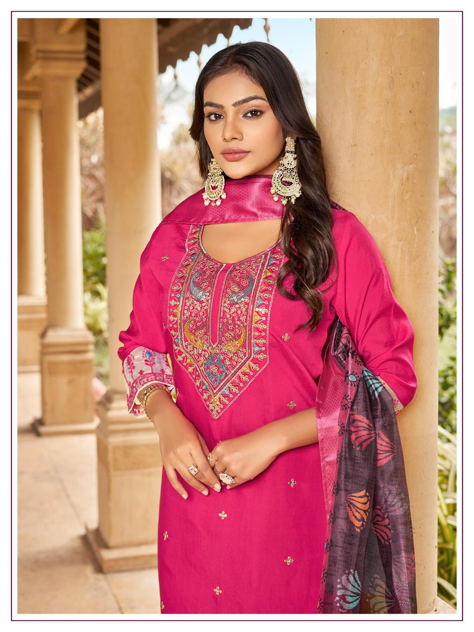 Designer Party wear Pink Embroidery Women's Kurta Pant with Dupatta Suit