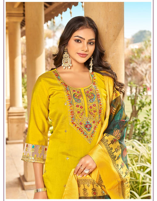 Load image into Gallery viewer, Designer Party wear Yellow Embroidery Women&#39;s Kurta Pant with Dupatta Suit
