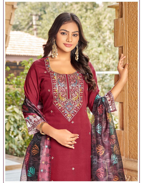 Load image into Gallery viewer, Designer Party wear Maroon Embroidery Women&#39;s Kurta Pant with Dupatta Suit

